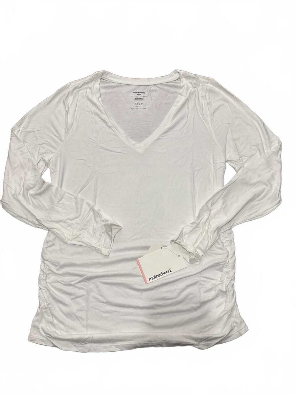 Motherhood Maternity White Long Sleeve V-Neck Top Medium